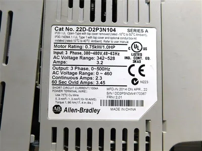1.0HP Allen Bradley 22D-D2P3N104 Powerflex 40P Drive Ser.A FW 2.01 460V 3Ph Used