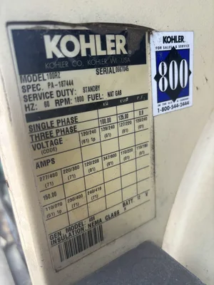 Kohler 100RZ 100 KW Gas Generator CNG Propane Ford gas engine 3 phase