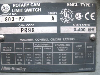 NEW ALLEN BRADLEY 803-P2 CAM SWITCH SER.A 803P2