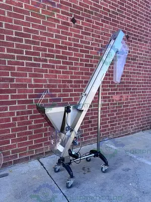 USED OMEGA DESIGN CORP 10 GALLON STAINLESS STEEL HOPPER 8' HEIGHT