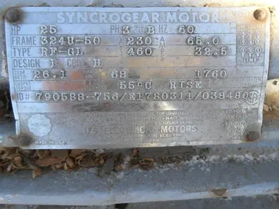 Motor, 25 HP, US Syncrogear, 230/460, 1760 RPM #S742176