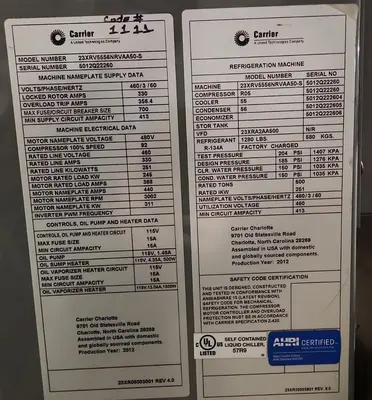 USED 2012 CARRIER 500 TON CHILLER