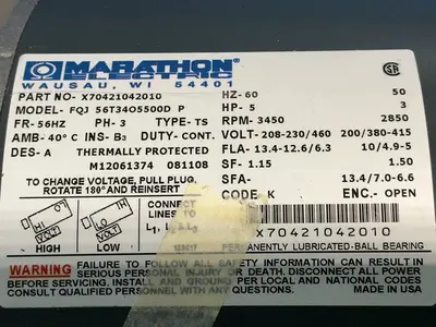 Used MARATHON ELECTRIC FQJ 56T3405500D P / X70421042010 Motors (misc) Ohio US | HGR 24 #1556728