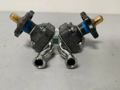 USED ITT PURE-FLO .75-316L-RA20MAX DIAPHRAGM VALVE, 2 VALVES W/ 3/4" SANITARY FITTING
