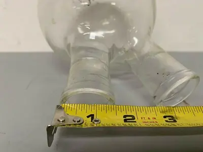 USED SHORT PATH 7" DEEP DISTILLATION GLASSWARE W/ TWO 1.5" OPENINGS