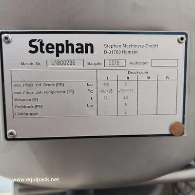 Stephan Universal Vertical  Vacuum Mixer Model U1800296 Year 2018 # 704968