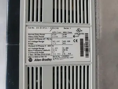 USED Allen-Bradley 20AD8P0A1AYNACNN SER. A POWERFLEX 70 Drive, 5HP, 480V
