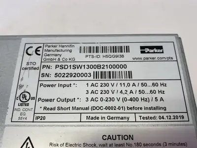 USED PARKER HIPERFACE DSL MULTI-FIELDBUS SERVO-DRIVE, SINGLE AXIS