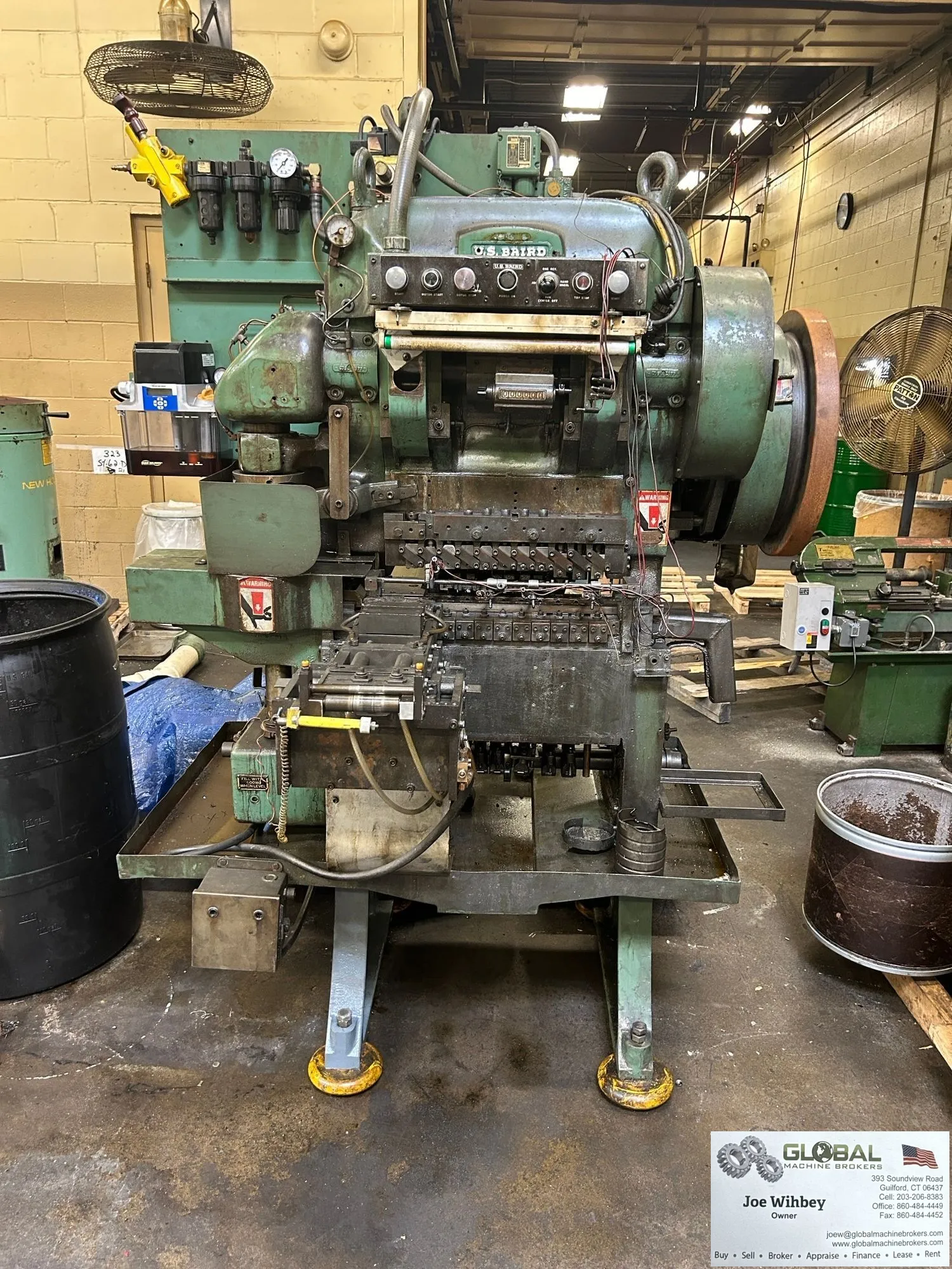 US Baird Transfer Press Model 2-19 with 1.5" Stroke and 11 Op Die Set