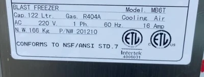 171-0060 122 Liter Blast Chiller