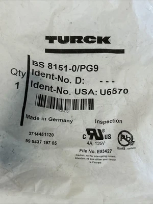 NEW Turck BS8151-0/PG9