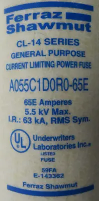 NEW FERRAZ SHAWMUT A055C1D0R0-65E FUSE 5.5KV A055C1D0R065E