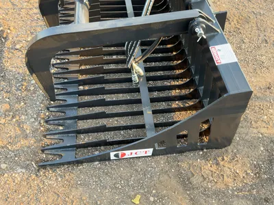 New JCT 84” Rock Bucket Grapple Skid Steer Attachment, Universal Quick Attach, Two Hydraulic Grapple...