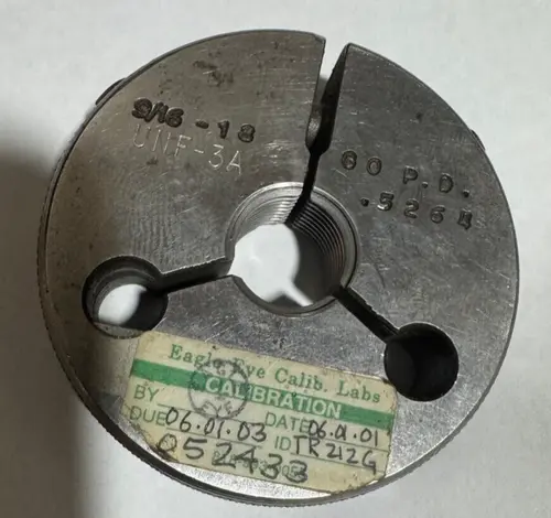 9/16-18 UNJF-3A THREAD RING GAGE GO .5264