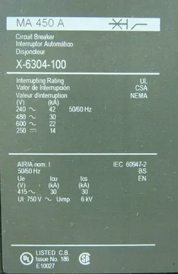 NEW SQUARE D X-6304-100 CIRCUIT BREAKER 450A 3P 600V X6304100