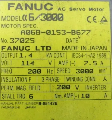 REFURBISHED FANUC A06B-0153-B677 SERVO MOTOR A06B0153B677 A6/3000