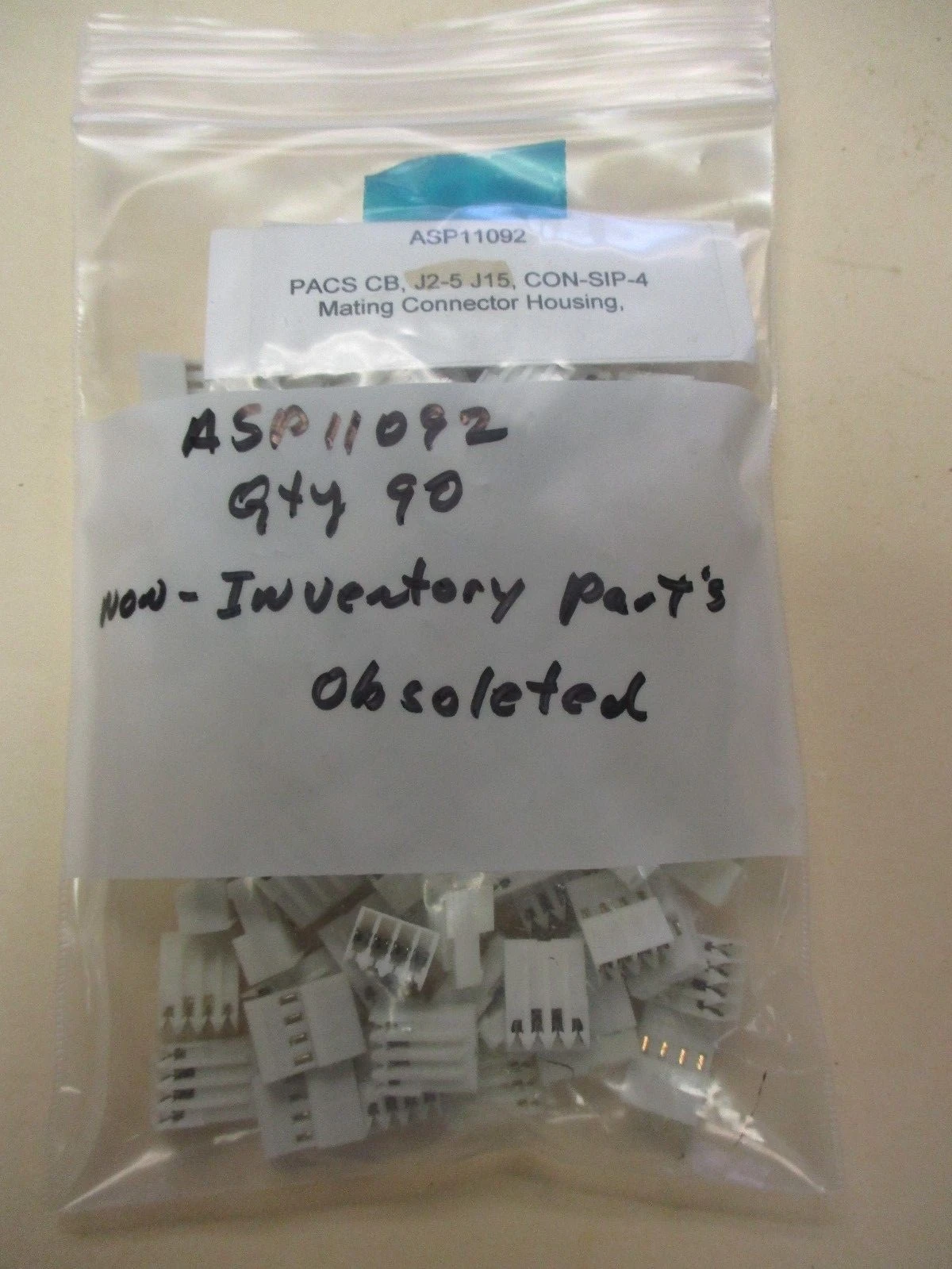 New ASP11092 4-pin J2-5, J15 Con-SIP-4 Mating Connector Housings (QTY 90)