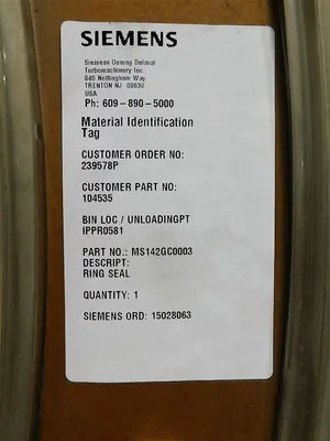 Siemens MS142GC0003 Sealing Ring Assembly Rev. 1A 104535 New