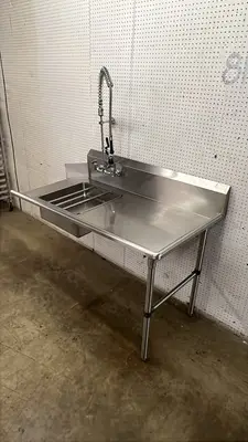 Used Falcon Restaurant Supply, Inc. Used 60"x 30" Soiled Dishtable w/ Right Table, Pre-Rinse Sink & Faucet - RL Dishtables Illinois US | Falcon Restaurant Supply #1373510