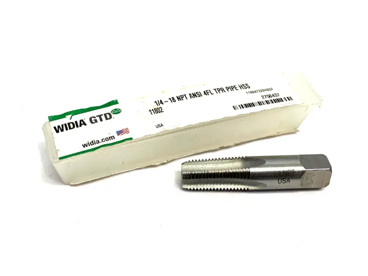 Used WIDIA STANDARD CHAMFER PIPE TAP 1/4 - 18 NPT ANSI 4FL TPR HSS Taps & Dies | Maverick Industrial Sales #1102515