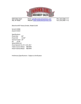 Used BLANCHARD _UNKNOWN_ Rotary Surface Grinders Michigan US | Vander Ziel Machinery Sales #483249