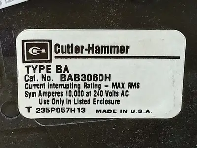 Used CUTLER-HAMMER BAB3060H Switchgears British Columbia CA | Lenmark #1438411