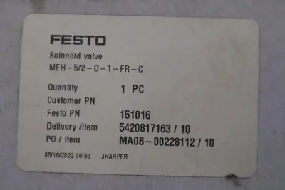 NEW FESTO MFH-5/2-D-1-FR-C 151016 SOLENOID VALVE - STOCK GF38A