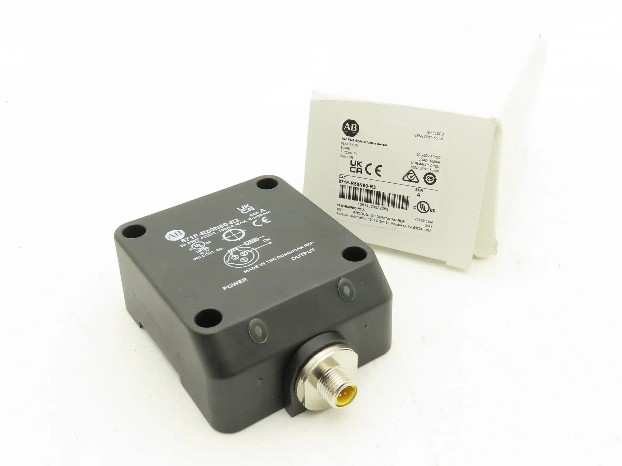 Allen Bradley 871F-R50N80-R3 Flat Pack Proximity Sensor 50mm Sensing 20-250V