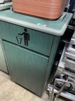Used Falcon Restaurant Supply Used 25.5" x 25.5" Green Wood Grain Trash Can Receptacle Restaurant Equipment (Miscellaneous) Illinois US | Falcon Restaurant Supply #1375895