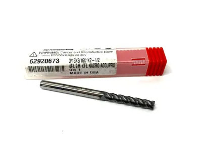 USED ACCUPRO SQUARE END MILL: 3/16" DIA, 1" LOC, 4 FLUTE, SOLID CARBIDE
