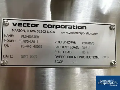USED Vector Vector Fluid Bed Dryer, Model VFC-Lab 1 Flo-Coater