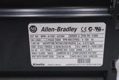 ALLEN-BRADLEY MPM-A1153F-SJ72AA SERIES A INVERTER DUTY SERVO MOTOR STOCK #2786