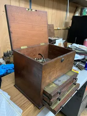 5976-385 Antique Goniostat in Original Wood Chest for Holtzapffel Ornamental Turning Lathe