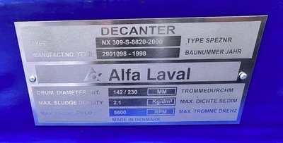 Alfa-Laval NX 309S-31G decanter centrifuge, 316SS.