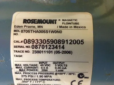 ROSEMOUNT 8705THA005S1W0N0, CAL. 0893305908912005, 1/2"-150 FLOWTUBE