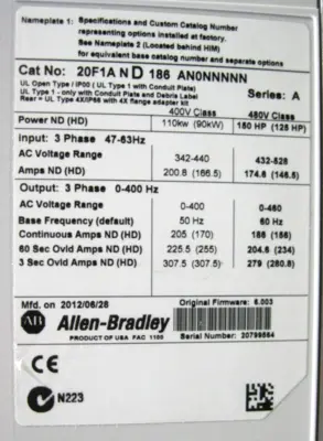 USED Allen-Bradley 20F-1AND186AN0NNNNN
