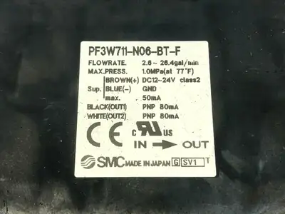 PF3W711-N06-BT-F | SMC  Digital Flow Swtich 1.0MPa Max 12-24VDC Class 2 - Used