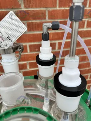 Used CHEMGLASS 50 LITER JACKETED GLASS REACTOR W/ CHEMGLASS AIR DRIVEN STIRRER MOTOR Reactors California US | Equipment Lab #1281329