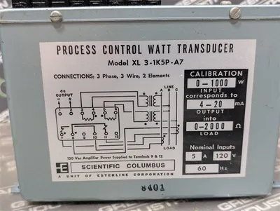 Scientific Columbus XL 3-1K5P-A7 Process Control Watt Transducer Used