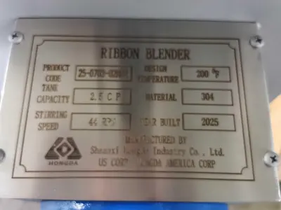 New | in-Stock 2025 HONGDA 2.5 CUFT Ribbon Blenders | Hongda America Corp #1207504