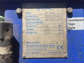 Alfa-Laval P-150 fuel/lube oil purifier module, 316SS.