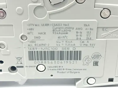 1489-M1C100 | Allen Bradley  Ser D Circuit Breaker 10A 277V 1PH - Used