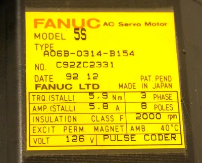 NEW FANUC A06B-0314-B154 SERVO MOTOR MODEL 5S, A06B0314B154