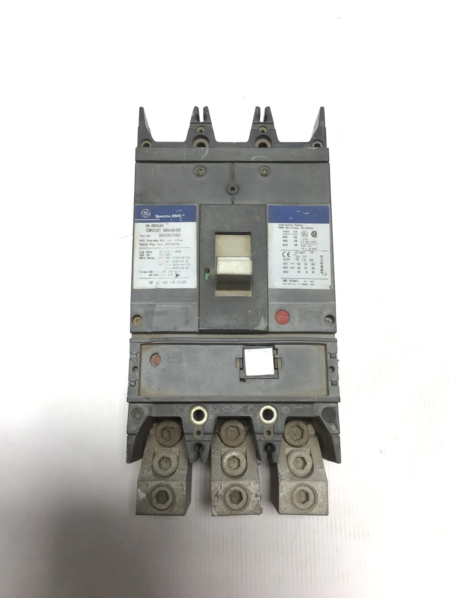 GE Spectra RMS SGHA36AT0400 Circuit Breaker Hi Break 600VAC 3 Pole 400 Amp