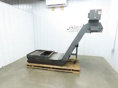 Enomoto 37"W x 8' 4"L Chip Conveyor 26"Belt 46"H Discharge 220V 3PH Chain Drive