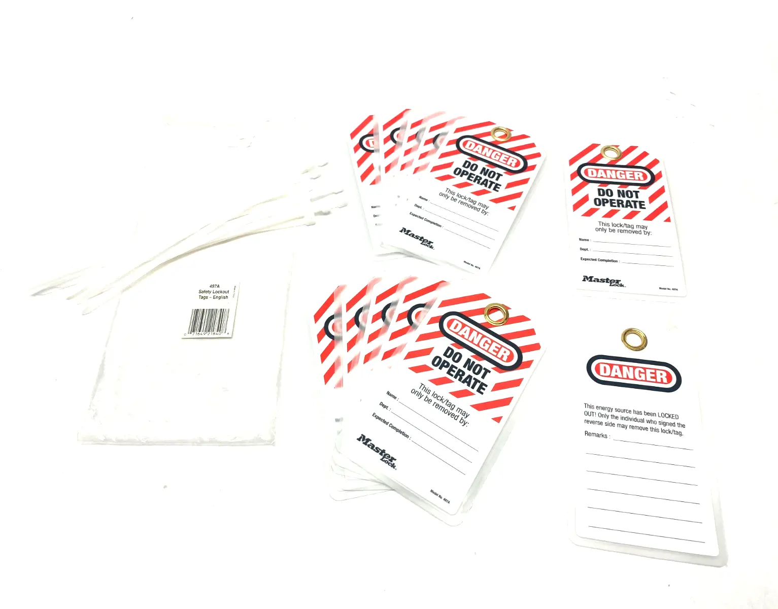 USED MASTER LOCK SAFETY LOCKOUT TAGS DO NOT OPERATE, ENGLISH, PACK OF 12