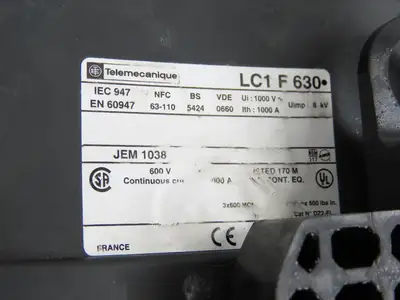 Telemecanique Square D LC1F6302 Mechanical Contactor 600V 1000A Continuous 2Pole