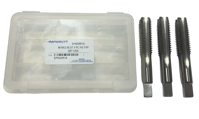 RapidKut M18 x 2.50mm HSS Tap Set 4 Flute D7 Plug Bottoming Taper