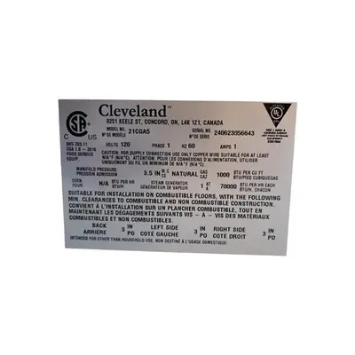 Used CLEVELAND 21CGA5 Steam Cooking Equipment British Columbia CA | Surrey Food Equipment #1509104