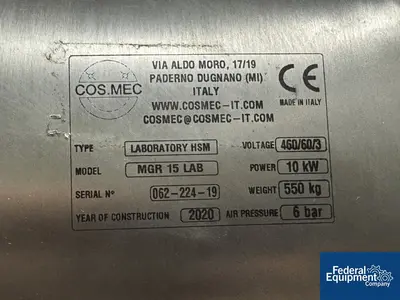 USED Cos.Mec 15 Liter Cos.Mec High Shear Mixer, Model MGR15 Lab
